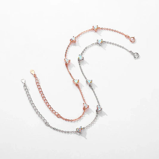 Authentique bracelet de luxe en zircone aux couleurs de l'arc-en-ciel, breloques en cœurs et maillons, pour femme, bijoux en cristal pour anniversaire