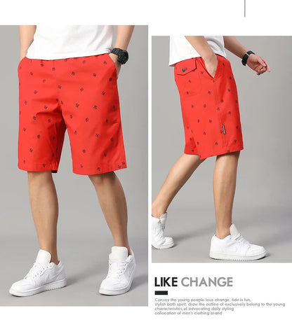 Men's Cotton Print Shorts Streetwear Casual Cotton Workwear Summer Breathable Fitness Knee Shorts Sports Shorts Sweatwear 6XL