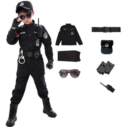 Swat Children Halloween Police Officer Cosplay Costumes Kids Carnival Police Uniform 110-160Cm Boys Army Police Officers Soldier