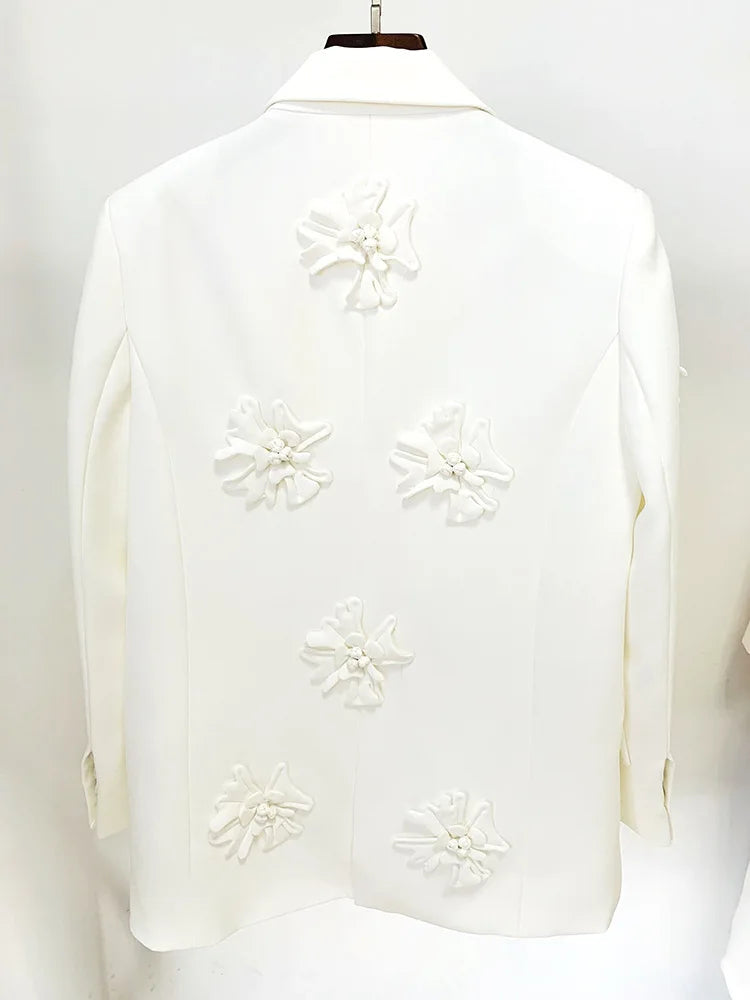 HIGH STREET Newest 2026 Fashion Designer Jacket Women's Stereoscopic Flowers Appliques Double Breasted Long Blazer