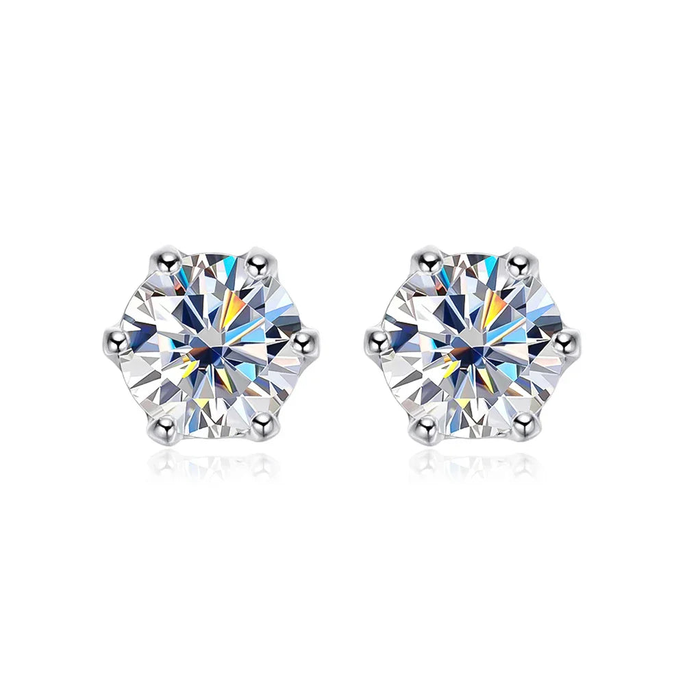 100% 925 Sterling Silver 0.2-2 Carat D Color Moissanite Diamond Stud Earrings For Women Sparkling Wedding Fine Jewelry