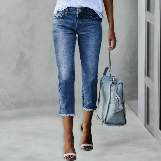 Ladies' Fashionable Slim Fitting Ripped Trendy Jeans Summer Streetwear Casual Distressed Stretchy Denim Pants