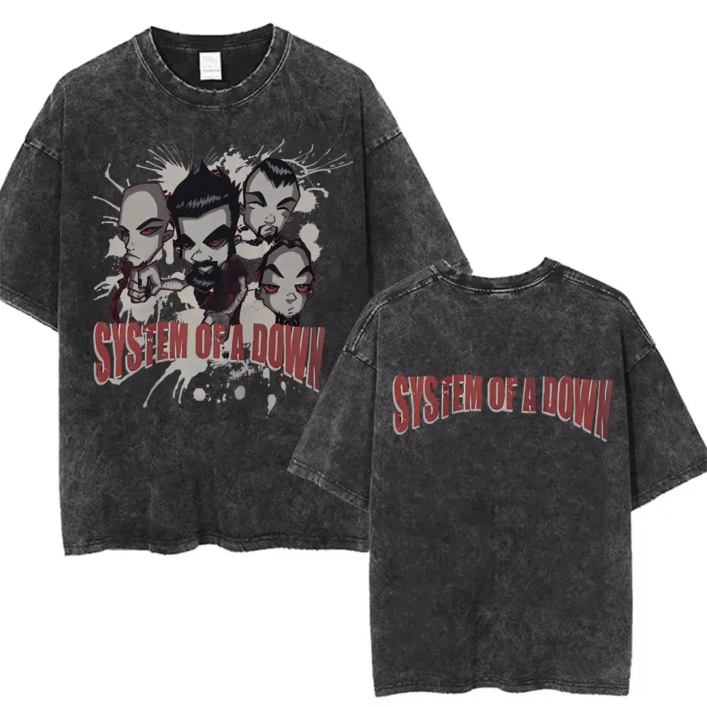 Washed Vintage Rock Band System of A Down Mezmerize Printed T-shirts Men Fashion Classic Metal Tshirt Male Oversized Streetwear