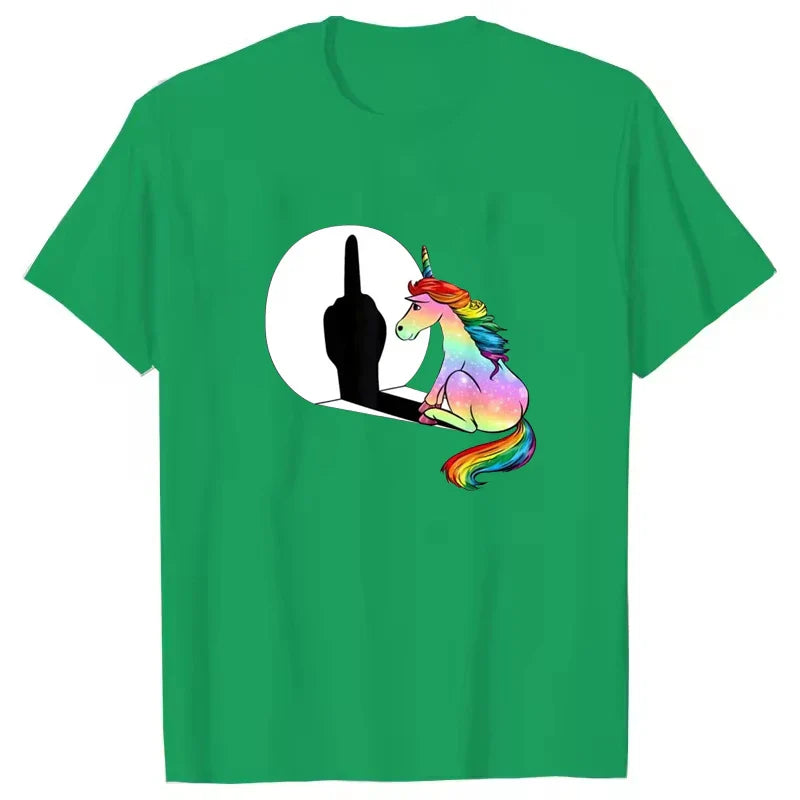 Unicorn Middle Finger T Shirt Women Mens T-Shirt Streetwear Tshirts Anime Clothes Four Seasons