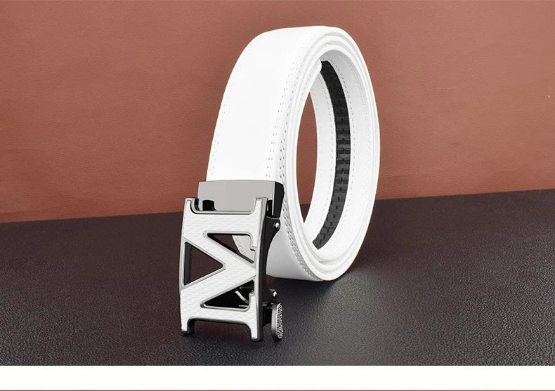 M letter Men Designer Belts High Quality White Luxury Brand Belt Automatic Buckl Cowskin Casual Waist Strap Ceinture Homme