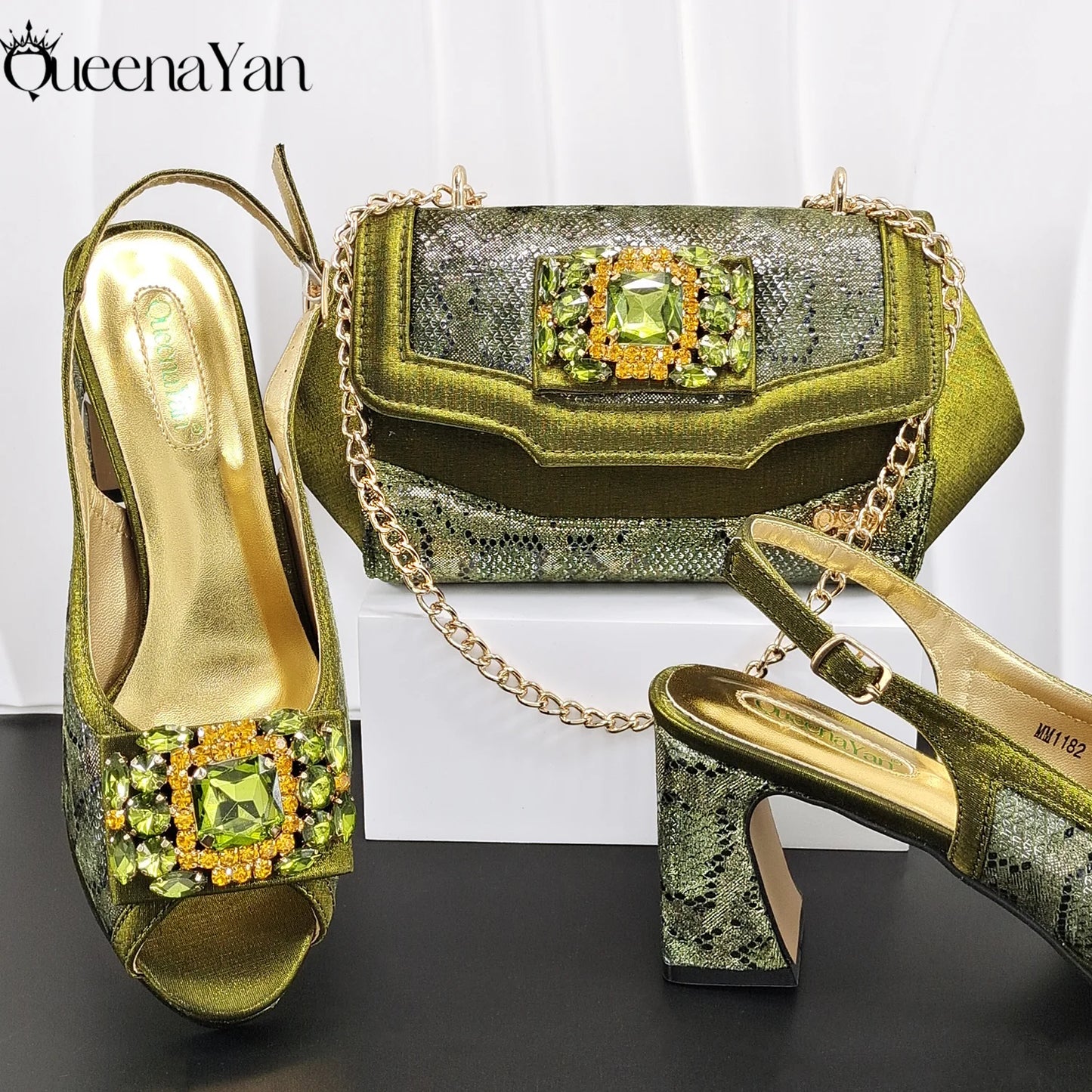 Evening's Best Shoes and Bag! Full Diamond Design Irregular Handle Bag Stiletto Heel and Pointed Toe Women's Sho