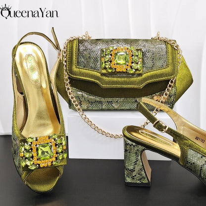 Evening's Best Shoes and Bag! Full Diamond Design Irregular Handle Bag Stiletto Heel and Pointed Toe Women's Sho