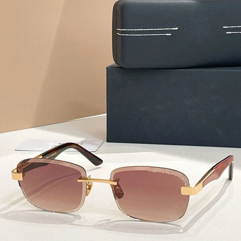 Rimless Sunglasse Men Alloy Square Diamond Cut Germany Trendy High Quality UV400 Classical Vintage Glasses with Case