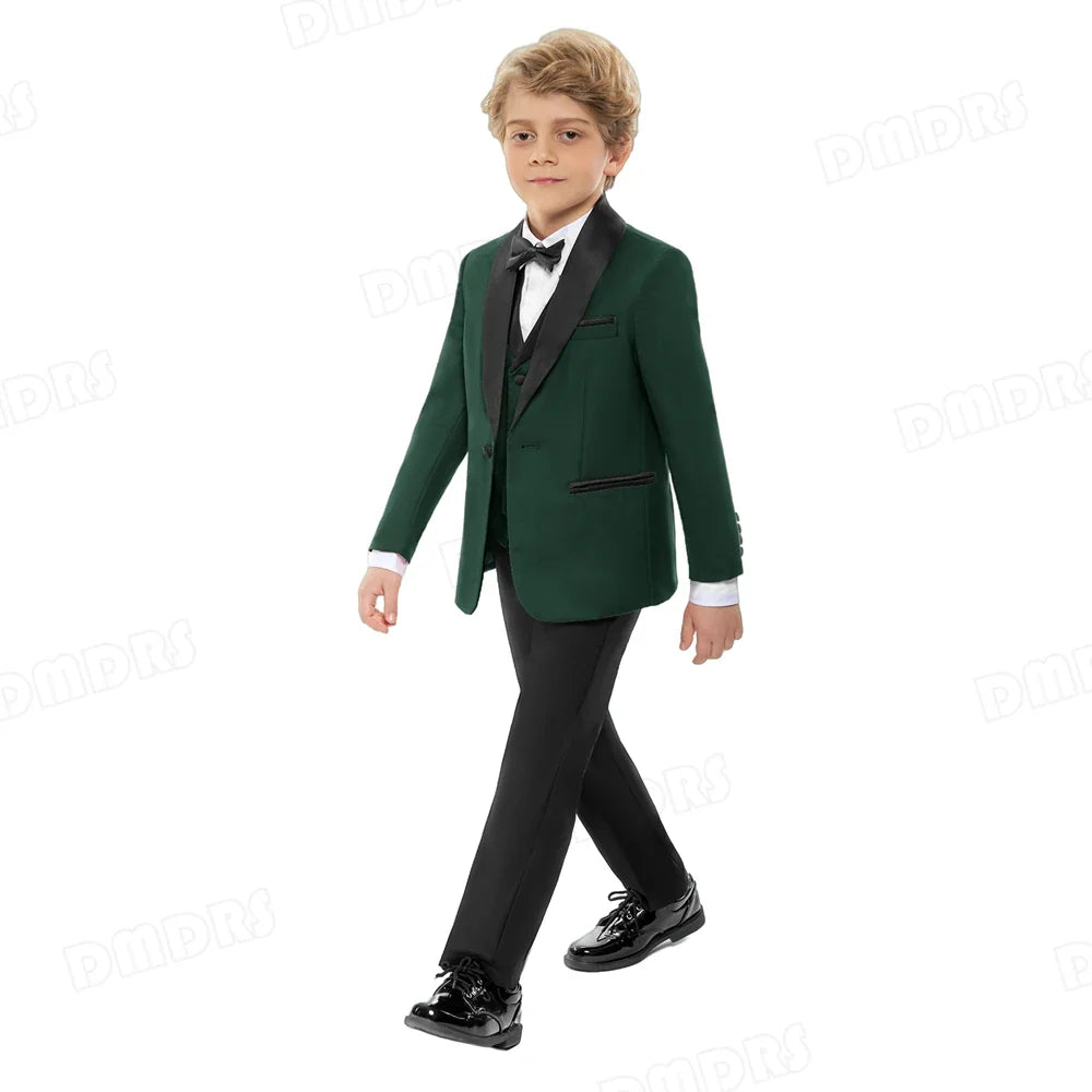 24H Ship White Formal Kids Suit Set, 4 Pieces Suits For Boys From 3-14 Years, Wedding Tuxedo For Kids Ring Bear