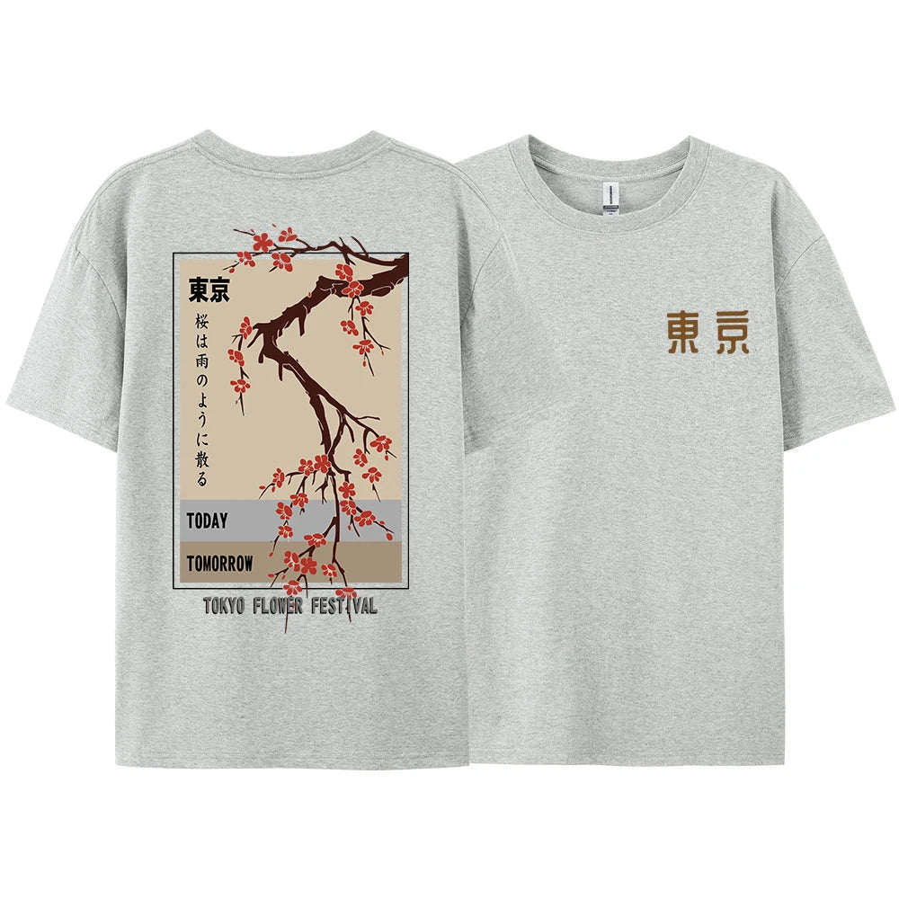 Today Tomorrow Tokyo Flower Festival T Shirt Men Women Fashion O-Neck Tshirts Summer Cotton Tops Loose Street Hip Hop T-Shirts
