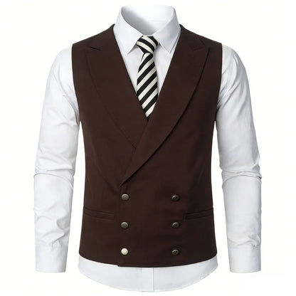 Men Vest Ivory Double Button With Lapel Solid Waistcoat For Wedding Banquet Party Business Office Casual Daily Men Suit Vest