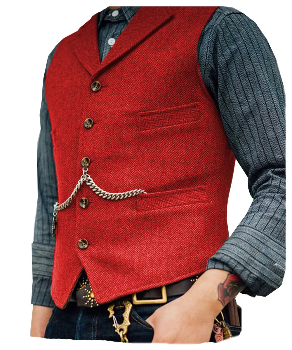 Business Waistcoat Jacket Casual Slim Fit Gilet Homme Vests for Groosmen Man Wedding Men's Suit Vest Brown Wedding Wool Tweed