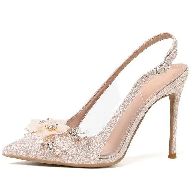French Flower Wedding Shoes Women's Thin Heel Pointed Head High Heel Fashion Bag Head Summer Women's Sandals