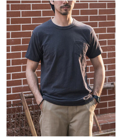 Rugged Bronson Loopwheel Tubular Pocket T-Shirt 220g Slub Cotton Men's Seamless Side Tee Short Sleeve