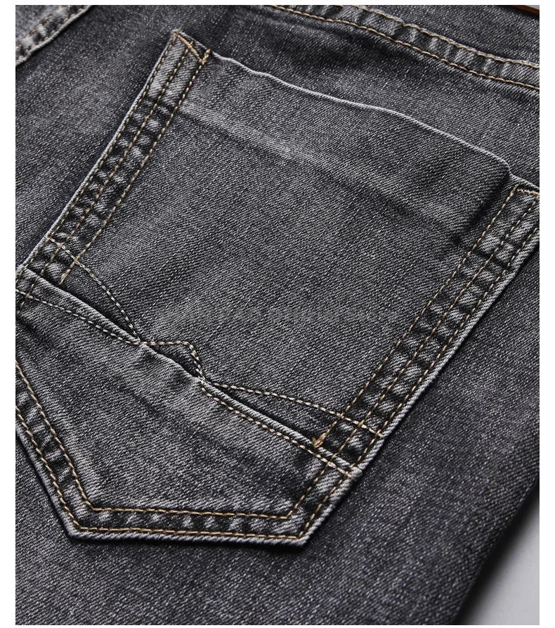 2026 Cotton Stretch Jeans Business Casual Men's Thin Denim Jeans Grey Spring Summer Brand New Fit Straight Lightweight