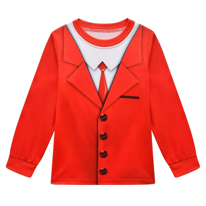 New Pocket Devs VR Game Costume Kids Boys Red Suit Man Cosplay Long Shirt Pants Jumpsuit Mask Birthday Halloween Party Costume