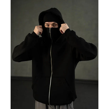 Men's Double Hat Mask Zipper Design Winter Windproof Hoodie Sports Jacket Outdoor Activities Hiking Travel Running Sweatshirt ﻿