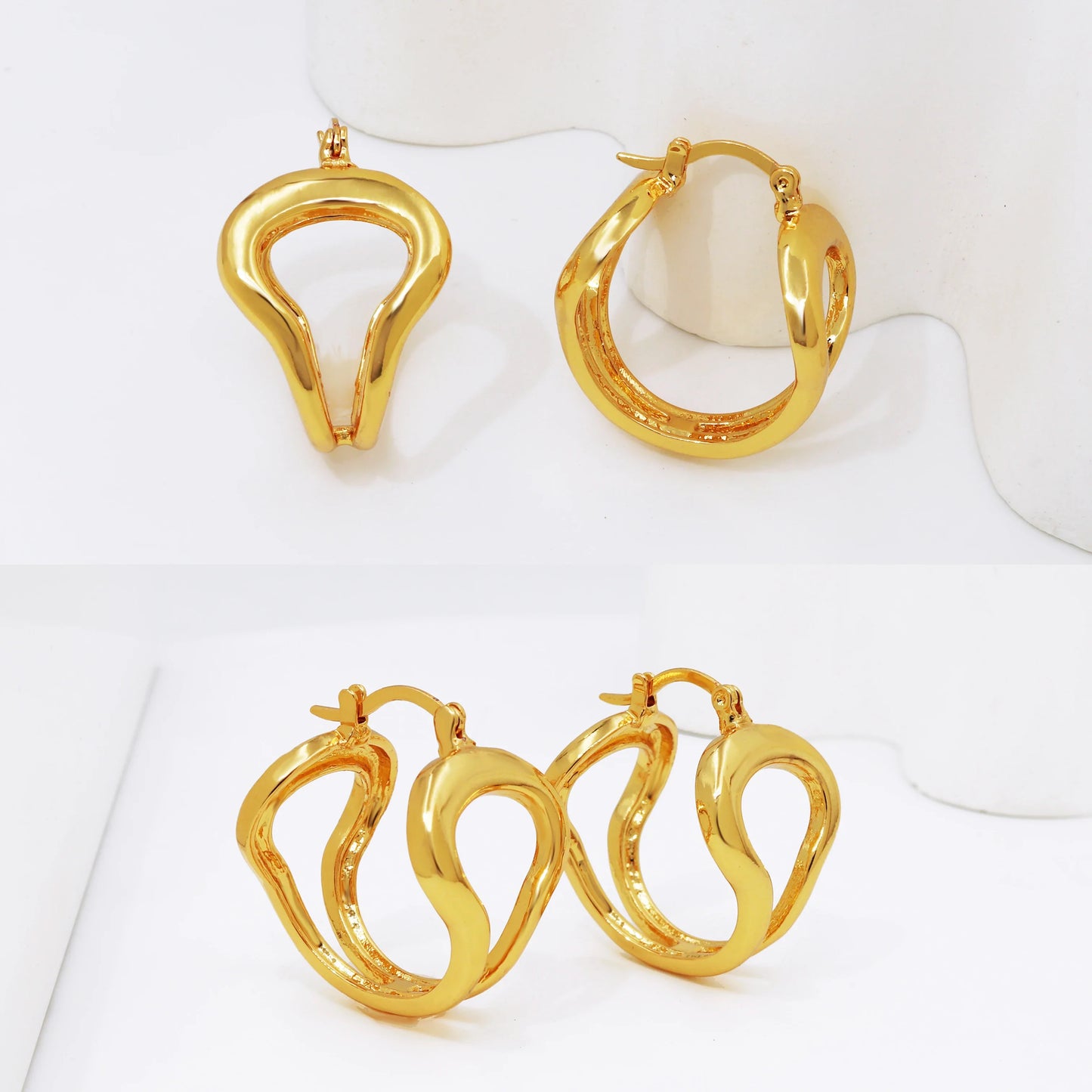 Italy 18k Gold Plated Jewelry Set For Women Classic Design Shiny Necklace Hoop Earrings Bangle And Ring Fashion 4PCS Set Jewelry