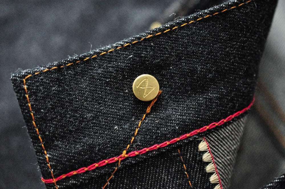 Mens Jeans Boxing Selvedge Denim Jeans Color Cotton Jeans for Men Silver Buttons Taper Fit  12.5 Oz