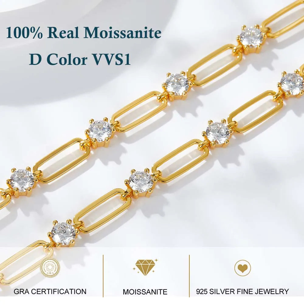 Round Cut Moissanite Bracelets for Women Men DVVS1 Lab Diamond 925 Sterling Silver Adjustable Chain Bracelets Jewelry