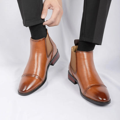2025 Retro Men's Solid Color Pointed Business Ankle Boot  Comfortable Wedding  Party Shoe Breathable  And  Anti-Slip Ankle Boots
