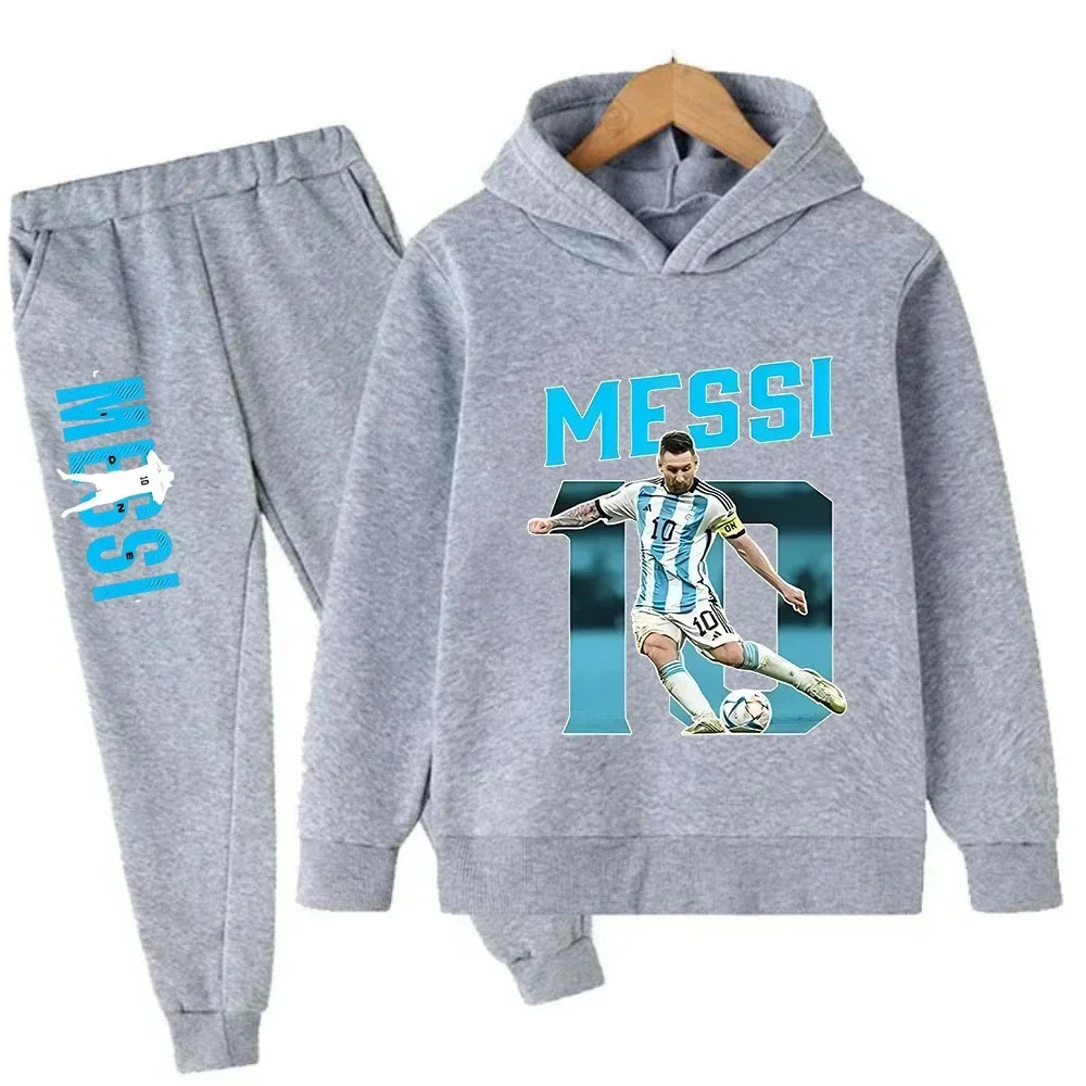 Autumn Football Star Messi 3-12Y Children Hoodies Sets Pants Suit 2 Pcs Sets Kids Boy Girl Clothing Casual Fashion Tracksuits