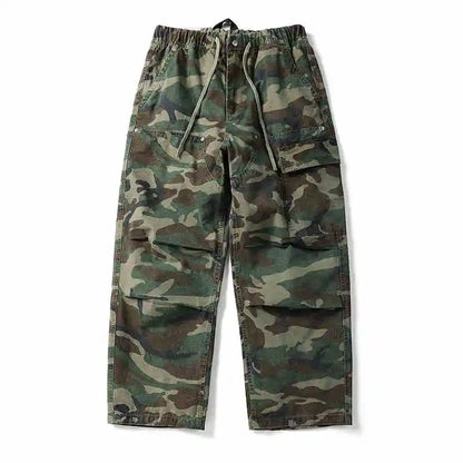 American Tactical Cargo Pants Men Heavyweight Cotton Loose Fit Straight Leg Camouflage Vintage Washed Outdoor Streetwear Premium