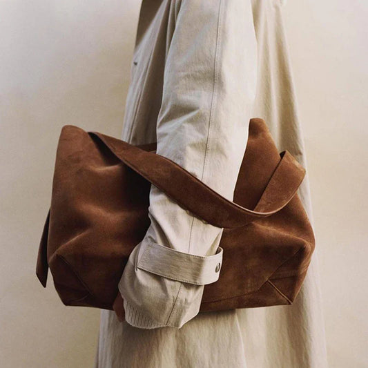 Luxury Genuine Leather Women Bags 2025 Spring Cow Suede Shoulder Bags Women Retro Gold Buckle Large Capacity Totes Lady Handbags