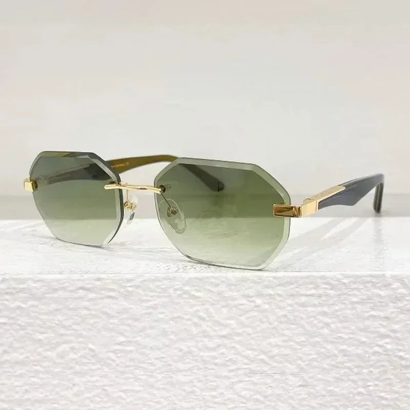 Rimless Polygon Luxury Sunglasses Acetate Alloy Gold Brand Irregular Square Original Classical Retro UV400 Gafas Hot