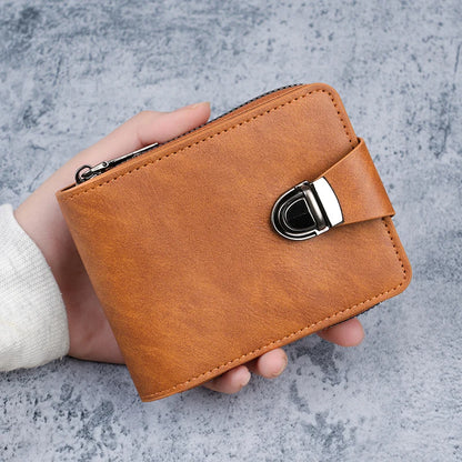 New Men's Short Wallet Retro Lock Business Large Capacity Multi-Card Slot Money Clip Change Purse Zipper Coin Pouch