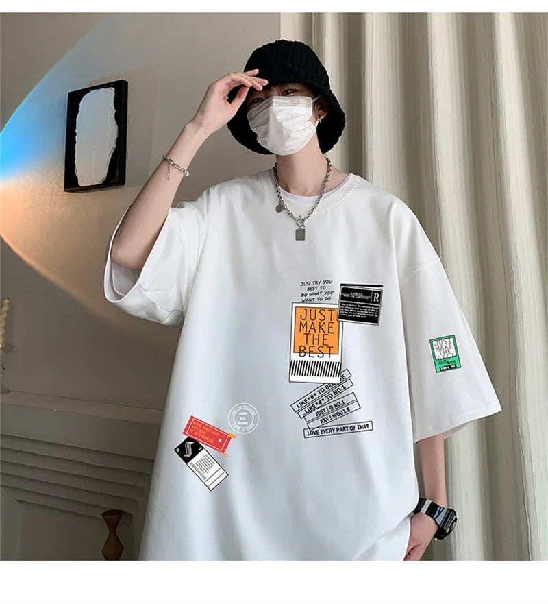 Men's Cotton T-shirts White Mens Oversized T Shirt Summer Casual Wear Letter Print Tee Shirts Fashion for Men 5XL Male Clothes