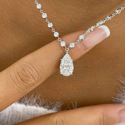 3MM Round Bubble Waterdrop Moissanite Diamond Tennis Neclace with 3ct Waterdrop Pendant NeckChain for Women 925 Silver Jewelry