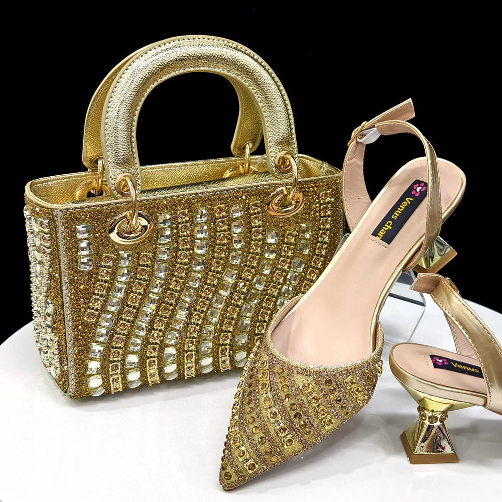 2025 Elegant Multicolor Color Women's  Heels and Rhinestone Handbag Set - Italian Design for Weddings and Parties