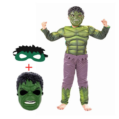 3-12Y Kids Superhero Costume  Jumpsuit Halloween Mask Party with Gloves Cosplay Suit for Boys Girls Holiday Celebration