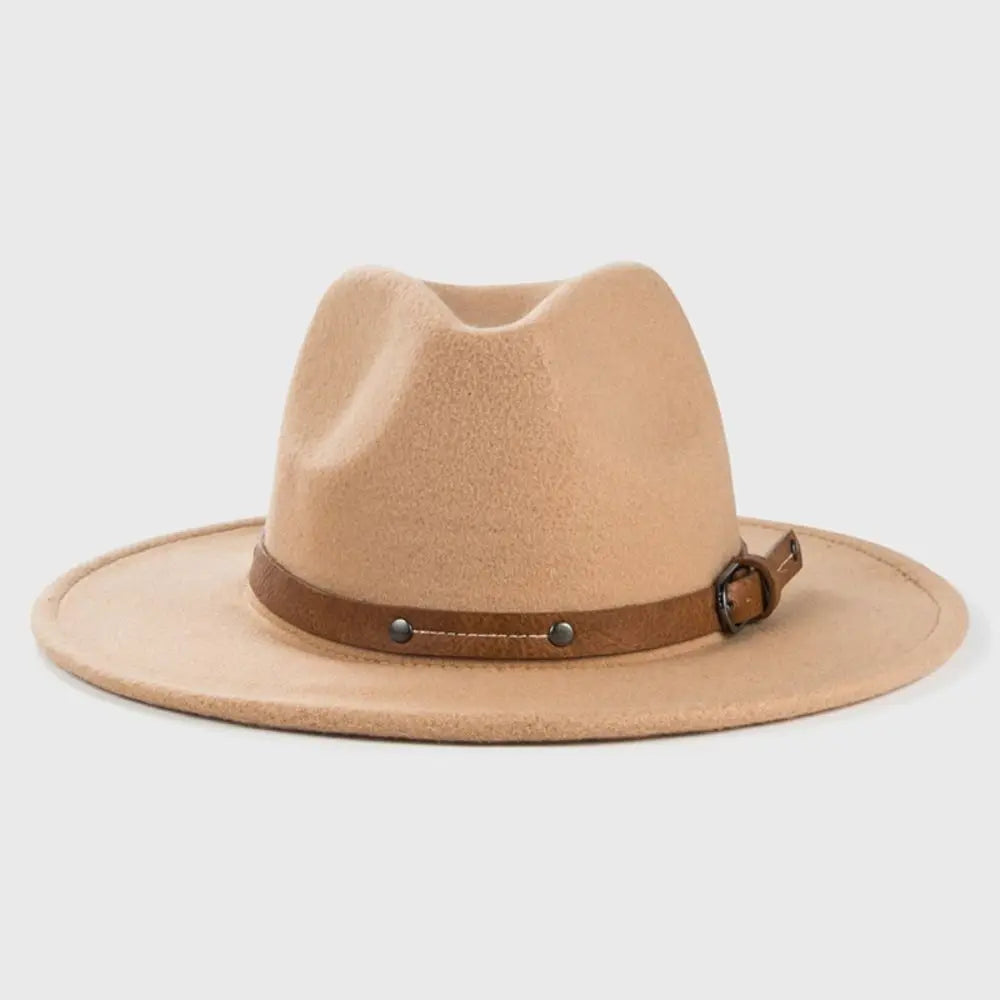 With Belt Buckle Felt Fedora Hats Fashion Vintage Wide Brim Panama Cap Soft Elegant Cowboy Cap Men Women