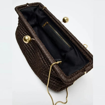 Fashion Kisslock Straw Bag Designer Clip Shell Woven Shoulder Crossbody Bags Handmade Summer Beach Bag for Holiday 2026