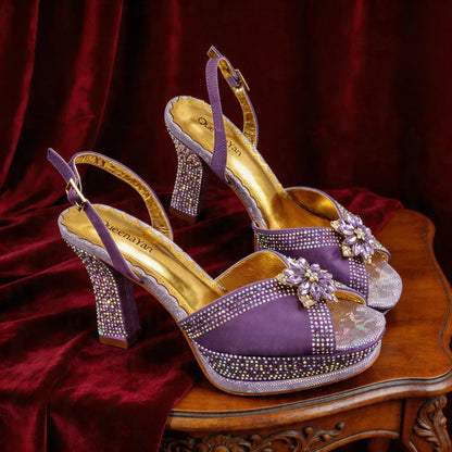 Italian Design Bigger Size Shoes and Bags Set Wedding for Women Bride Ladies High Heel HAND CRAFTED UPPER Shoes with Rhinestone