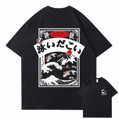 2025 Men's Hip Hop T-shirt Street Wear Harajuku Japan Wave T-shirt Summer Short Sleeve Top T-shirt Cotton Printed T-shirt Men's