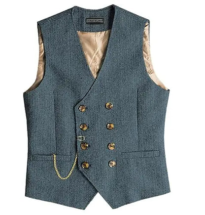 Men Suit Gray Vintage Double Breasted Blend Waistcoat For Wedding Groomsmen Banquet Men Coat