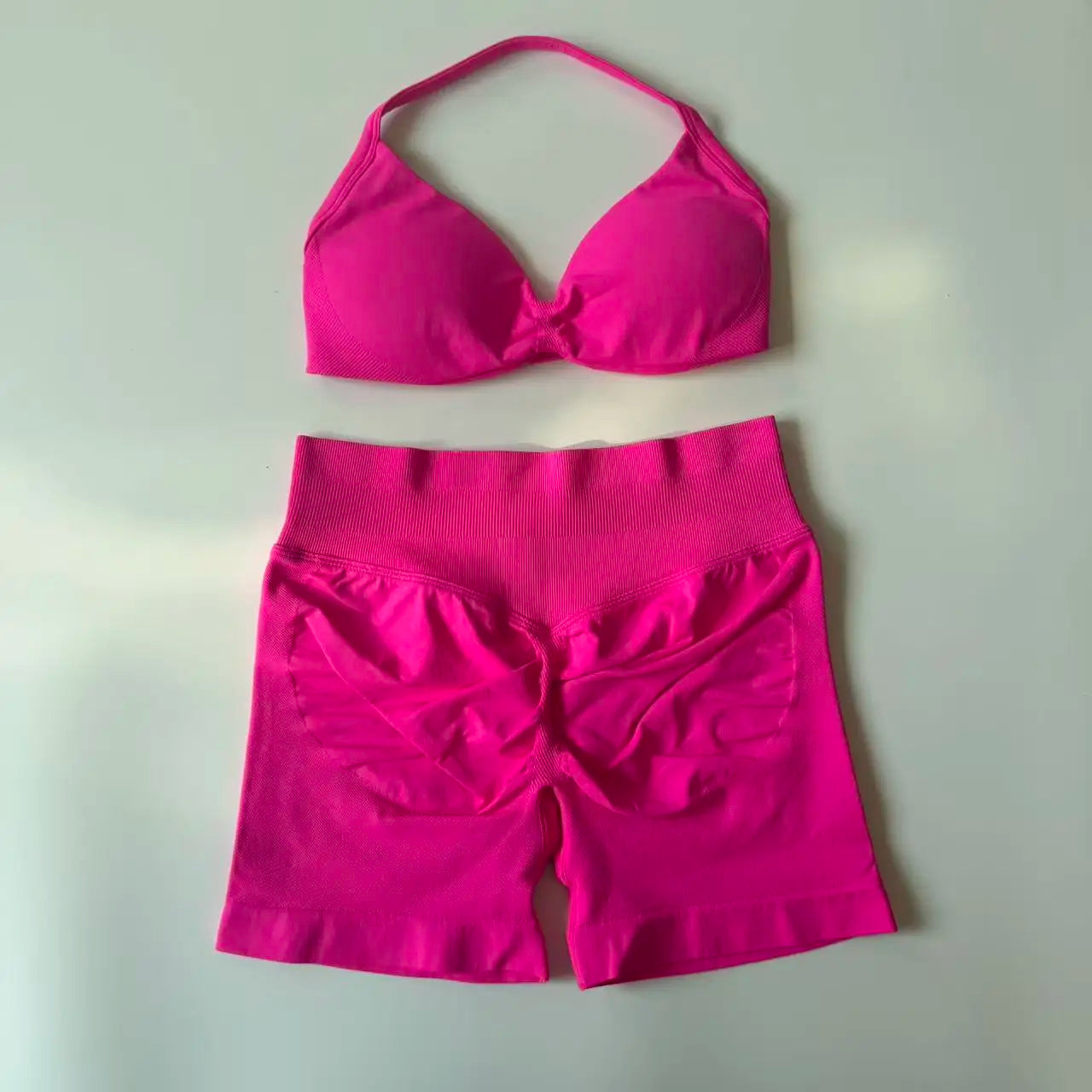Yoga Gym Set Women Seamless Strappy Yoga Bra Top High Waist Workout Scrunch Shorts Sports Set Fitness Clothes Sportswear