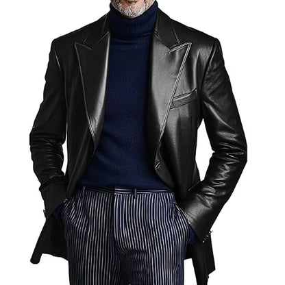 Men's Dress Leather Jacket Burgundy Luxury Slim Fit Notchde Lapel Flap Pocket Retro Soft Sport Coat For Business Casual
