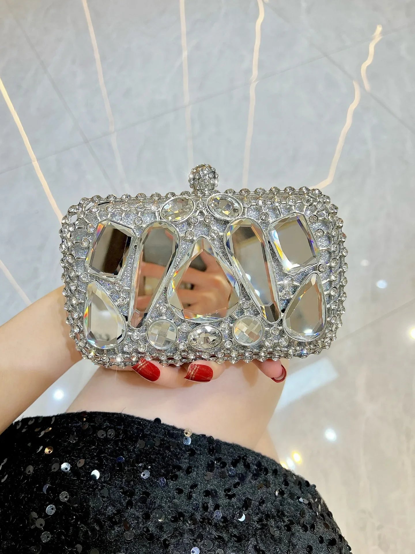 New Glass Diamond Clutch for Women, Exquisite French Rhinestone Evening Handbag, Luxury Lightweight Chain Bag for Formal Party