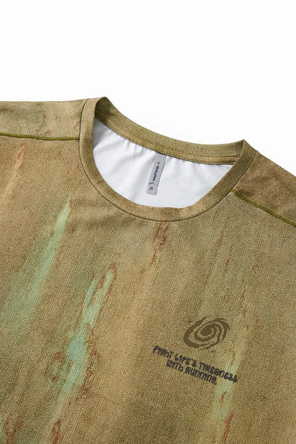 Men's Wasteland Style Long Sleeve T-Shirt - Distressed Digital Print & Loose Elastic Fit Casual Top Unisex