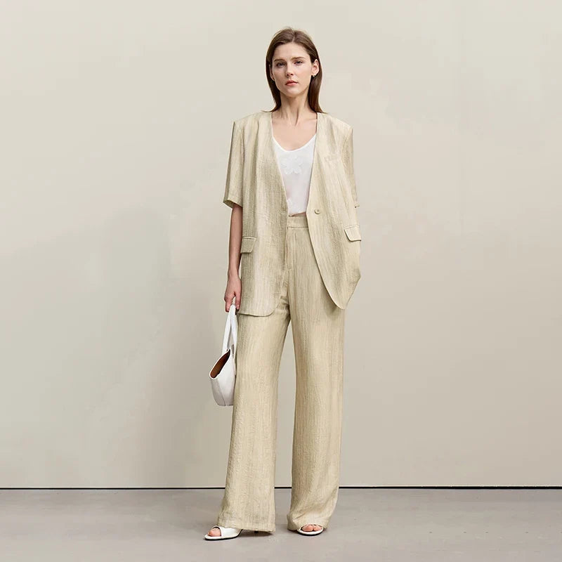 Women's Jacket 2026 Summer New Loose Casual V-neck Single Button Blazer Separate Versatile Wide-leg Women Trousers 12621092