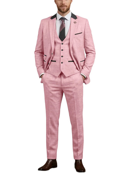 Men's Linen 3 Piece Suit Notch Lapel 2 Buttons Slim Fit Blazer Vest Pants Set Breathable Lightweight For Groom Business Casual