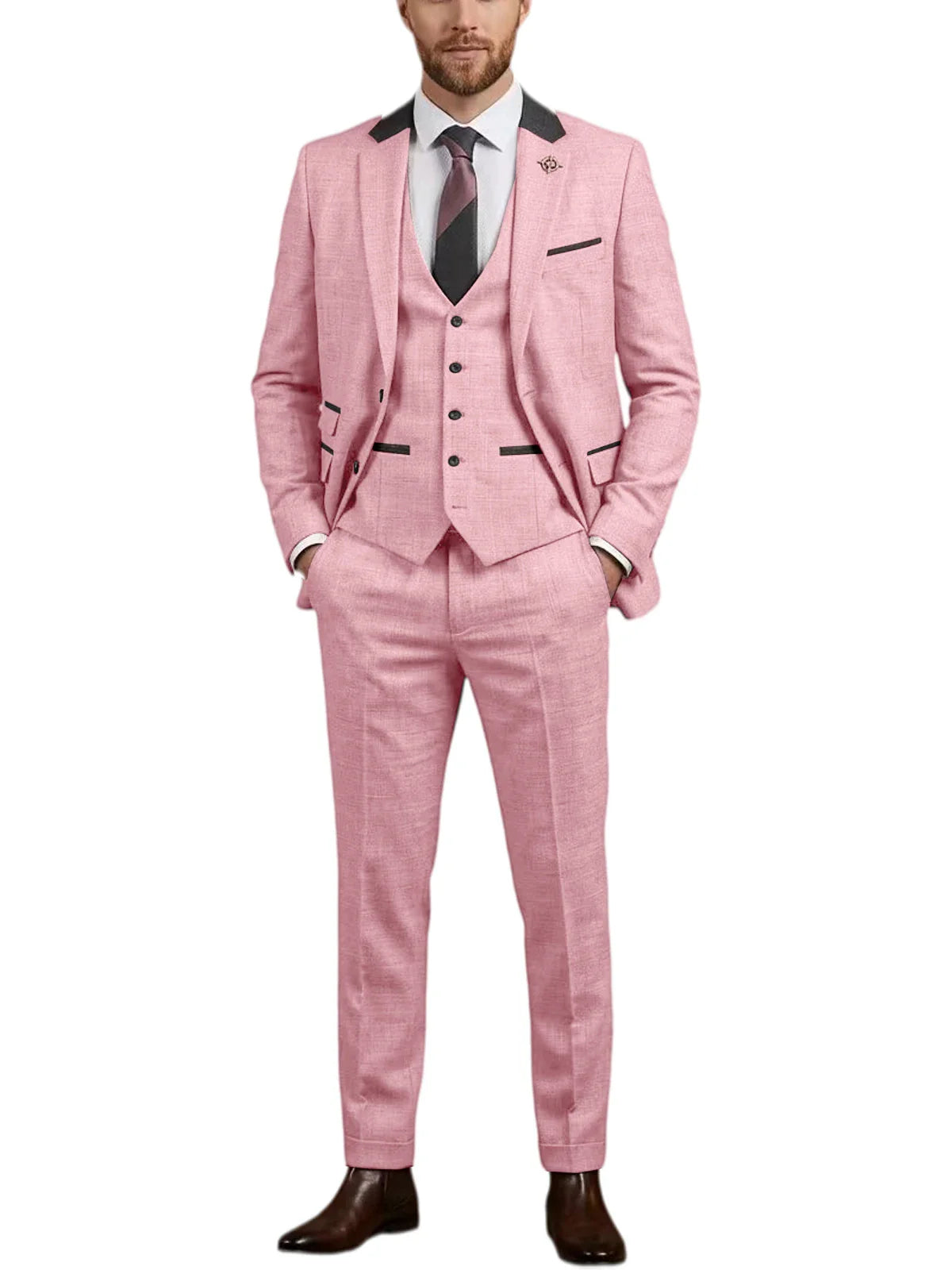 Men's Linen 3 Piece Suit Notch Lapel 2 Buttons Slim Fit Blazer Vest Pants Set Breathable Lightweight For Groom Business Casual