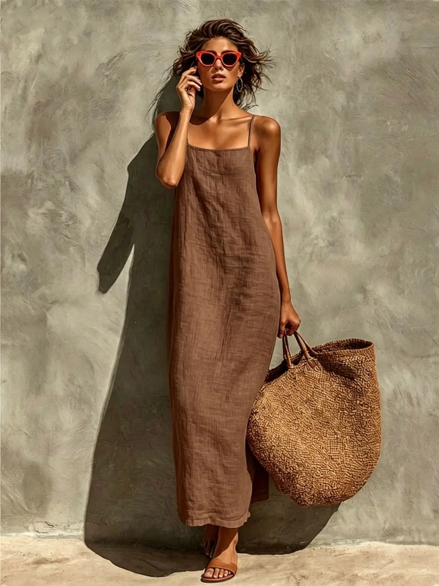 2026 Summer New Women Solid Color Spaghetti Strap Dress Loose Casual Comfortable Sundress