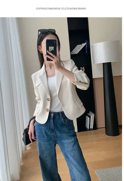 Korean Style Women Blazers Cropped New Autumn Solid Gentle Basic Defined Overcoats Harajuku Leisure Notched Fashion All-match