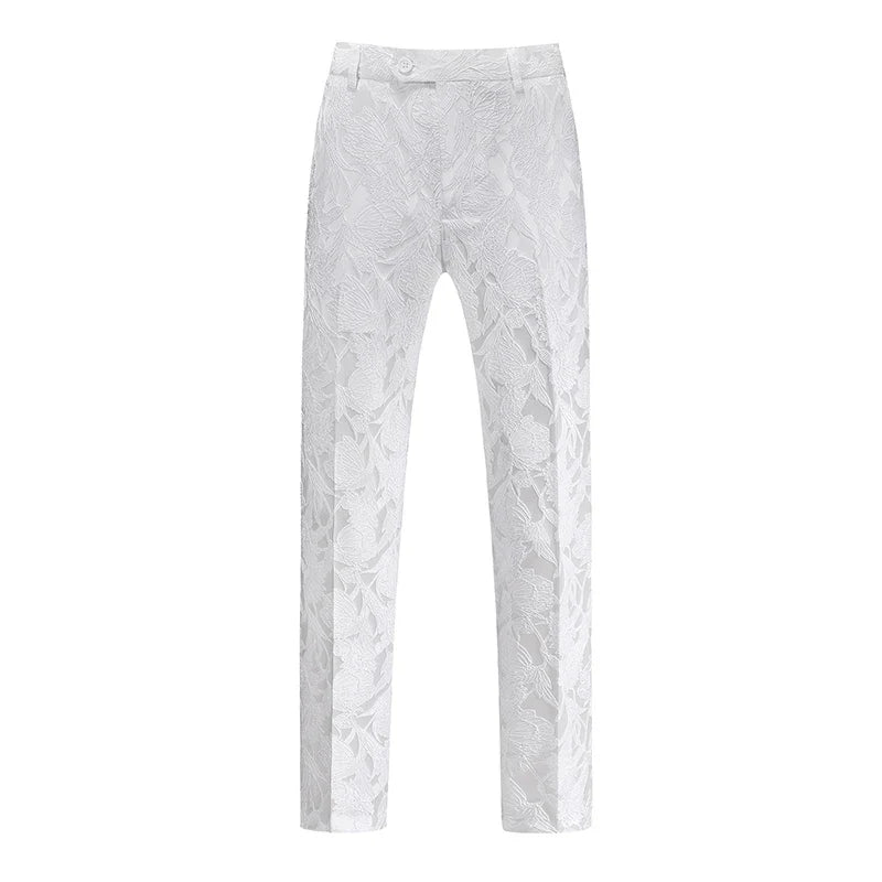 Fashion Men Luxury Jacquard Suit Pants White / Black / Pink Trend Male Groom Wedding Prom Party Dress Trousers