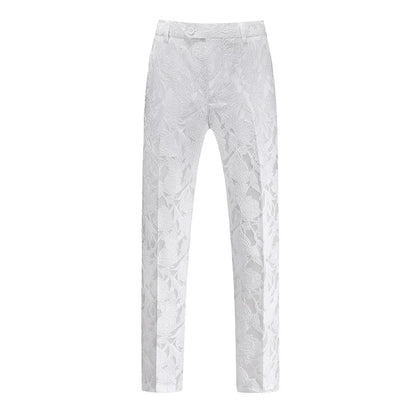 Fashion Men Luxury Jacquard Suit Pants White / Black / Pink Trend Male Groom Wedding Prom Party Dress Trousers